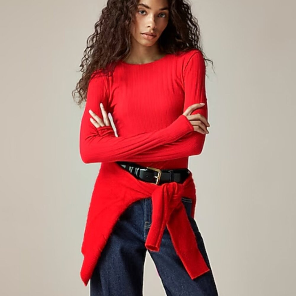 NWT Pointelle long-sleeve T-shirt in Candy Apple